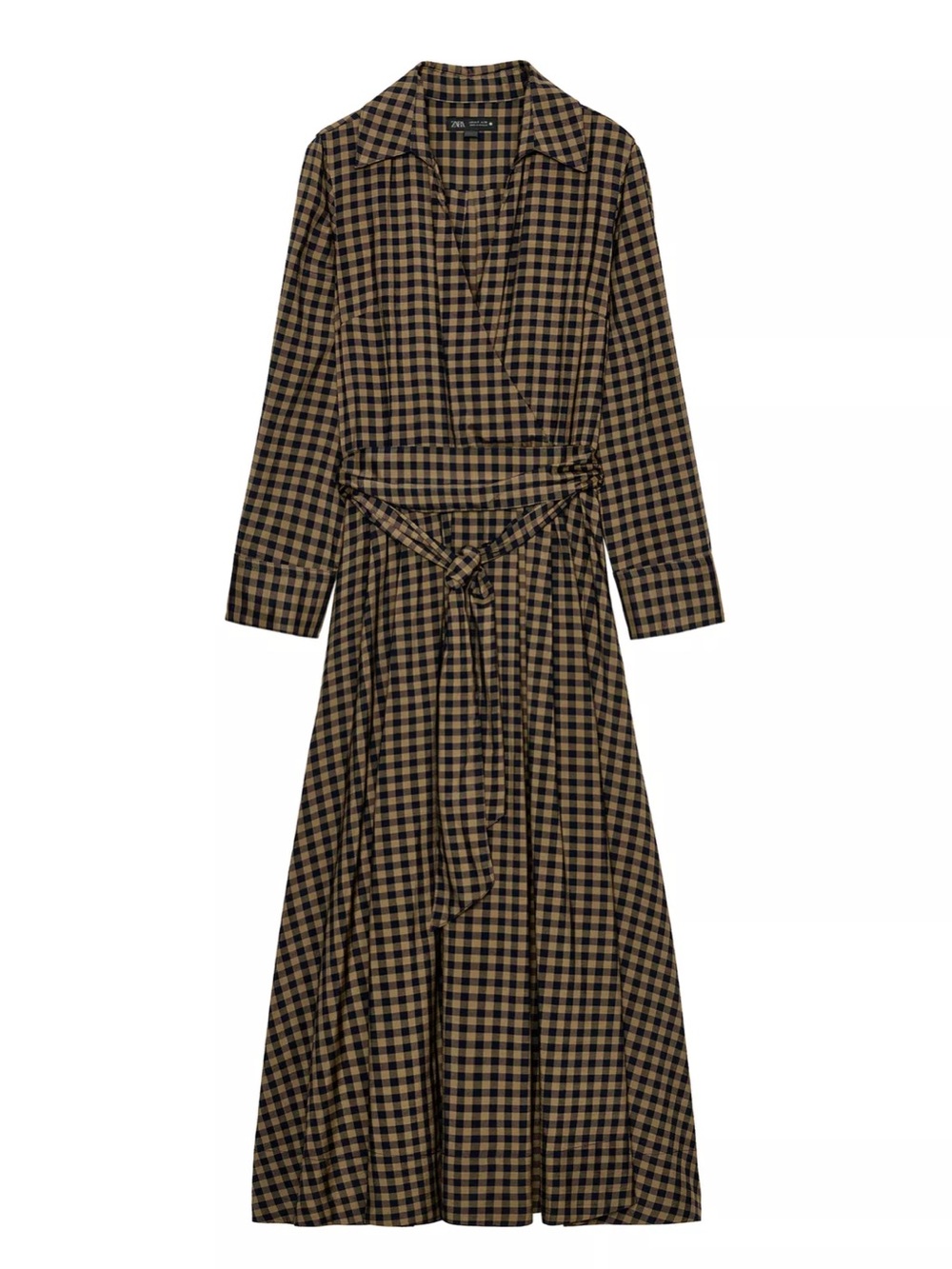 Zara Navy & Tan Gingham Button-Up Shirt dress